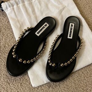jil sander black beaded sandals